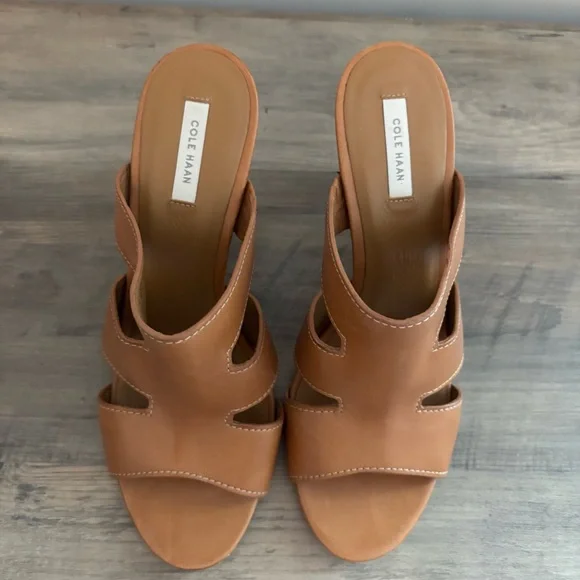 Cole Haan Phira Mule Heels Leather Open Toe Shoes Size 8 - Picture 3 of 14